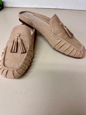 Franco Sarto Beige Tassel Suede Loafer Mules